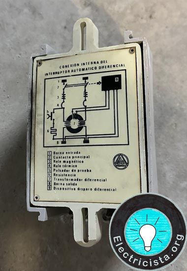 Esquema de conexión interna de Interruptor automático diferencial antiguo 